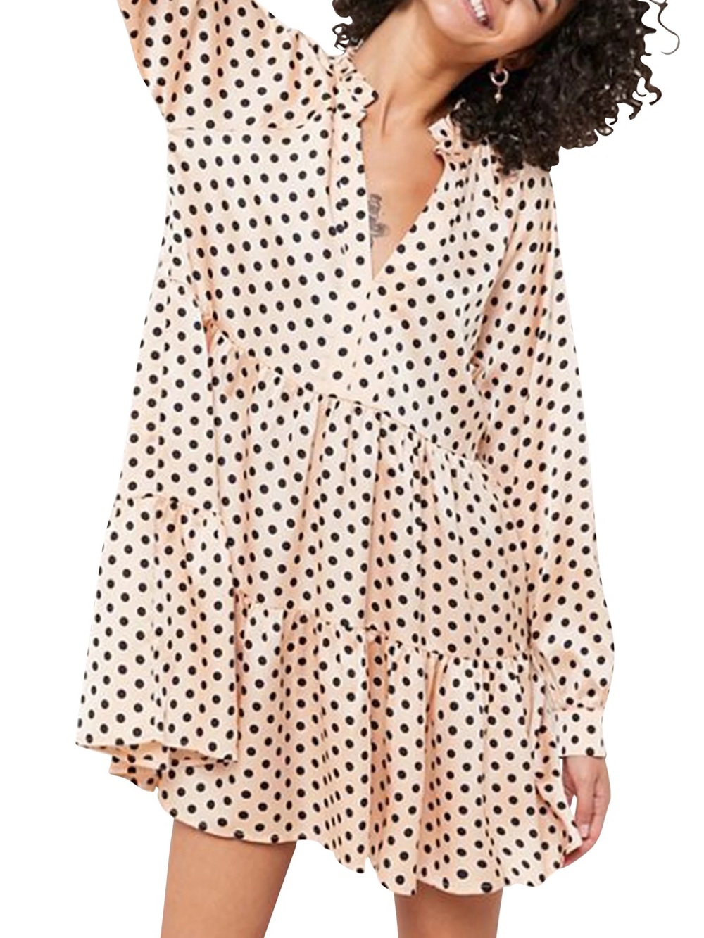 Urban Outfitters Blush Polka Dot Tiered Mini Dress